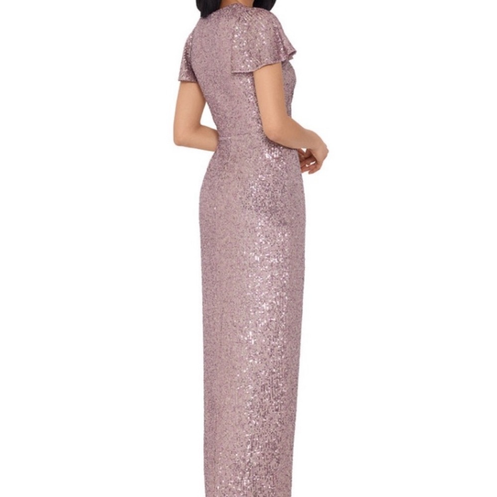 XSCAPE | Blush Pink Sequin Flutter Sleeve Surplice Tulip Midi Dress NWT Size 4 - Picture 3 of 12